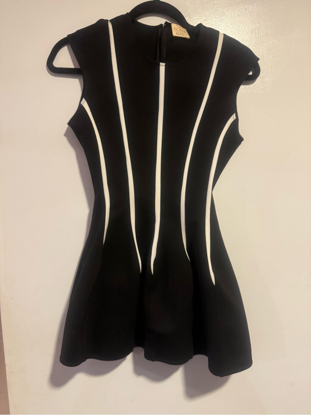 Sleeveless Fit-and-Flare Dress with White Piping